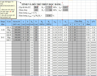 Bảng tính thép dầm