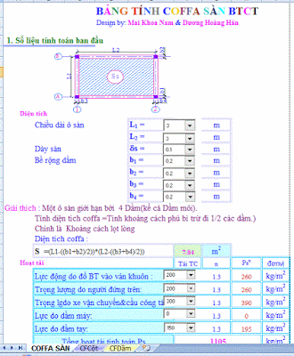 Bảng tính cốp pha Sàn - Cột - Dầm