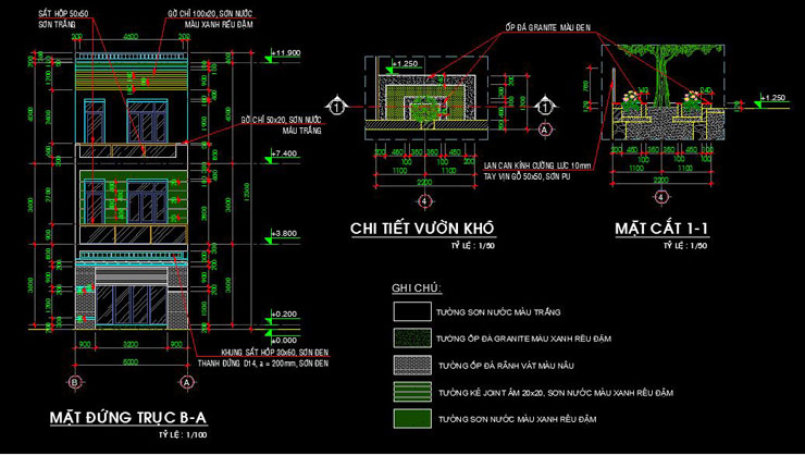 Bộ bản vẽ thiết kế kiến trúc nhà phố lệch tầng có kích thước 5x20m khá đẹp