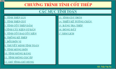 Chương trình tính cốt thép đầy đủ các cấu kiện và tải tọng