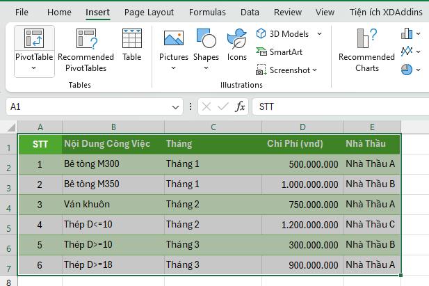 Cách sử dụng Pivot Table trong Excel - Bước 1-1