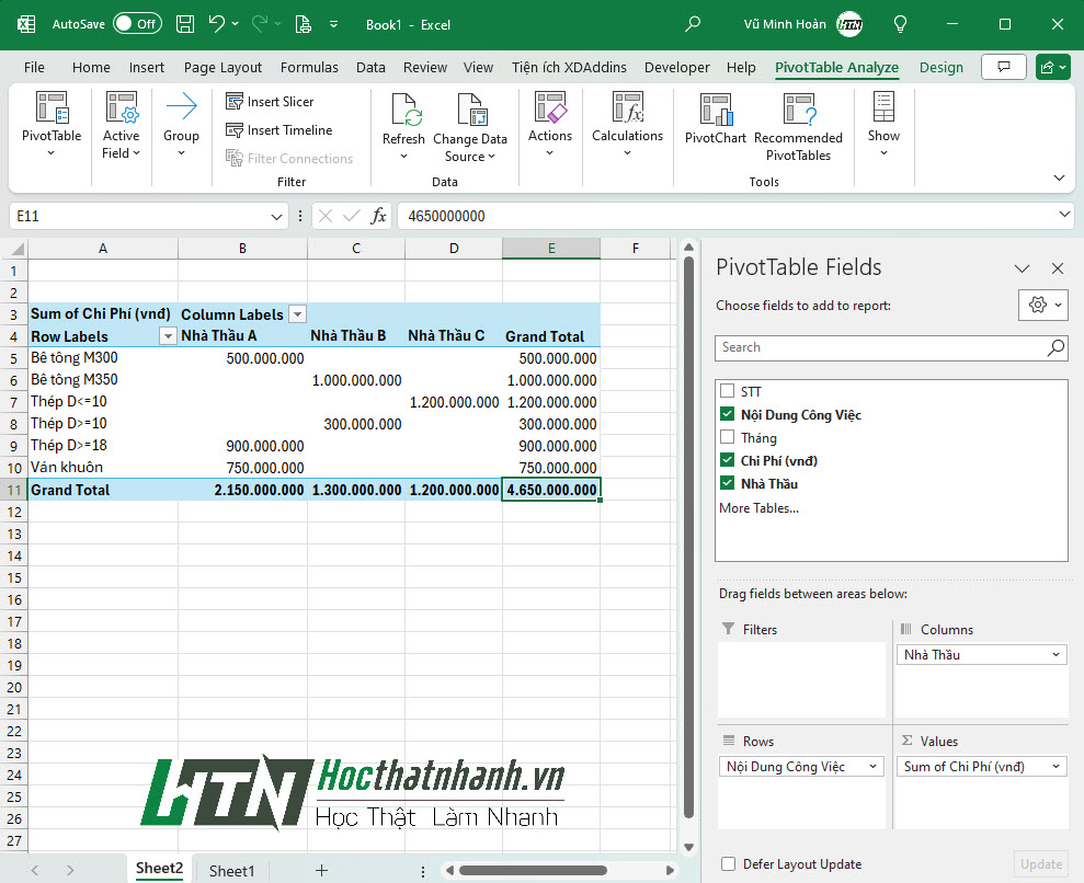 Cách sử dụng Pivot Table trong Excel - Bước 3