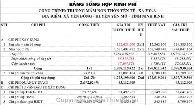 Dự toán công trình trường học