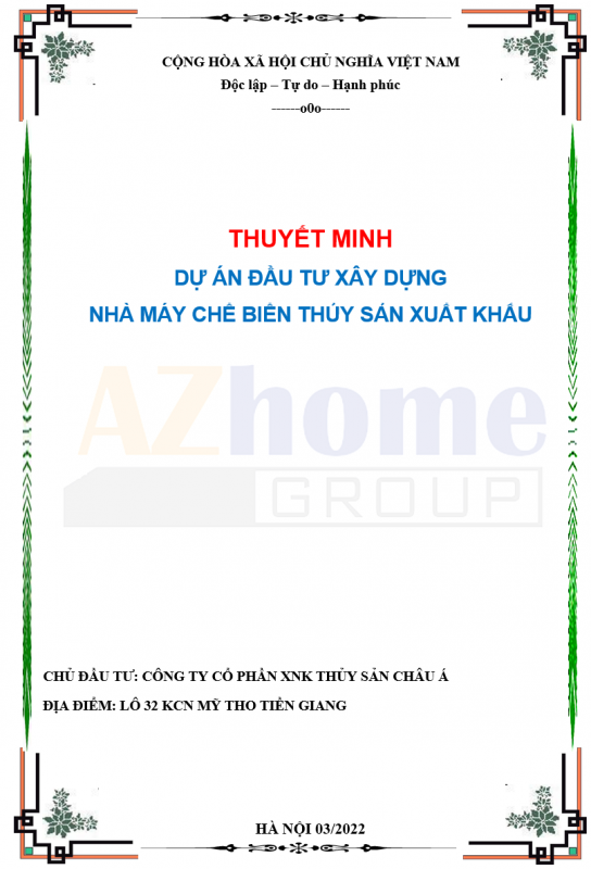 Thuyết minh dự án đầu tư nhà máy chế biến thủy sản