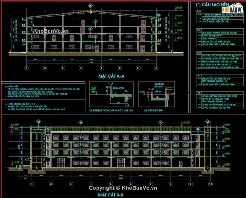 File cad bản vẽ nhà xưởng Điện tử 4 tầng kích thước 68x90m