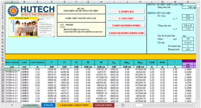 Bảng tính cột bê tông cốt thép tự động