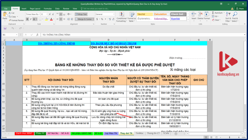 File mẫu Excel Bộ biên bản nghiệm thu tự động