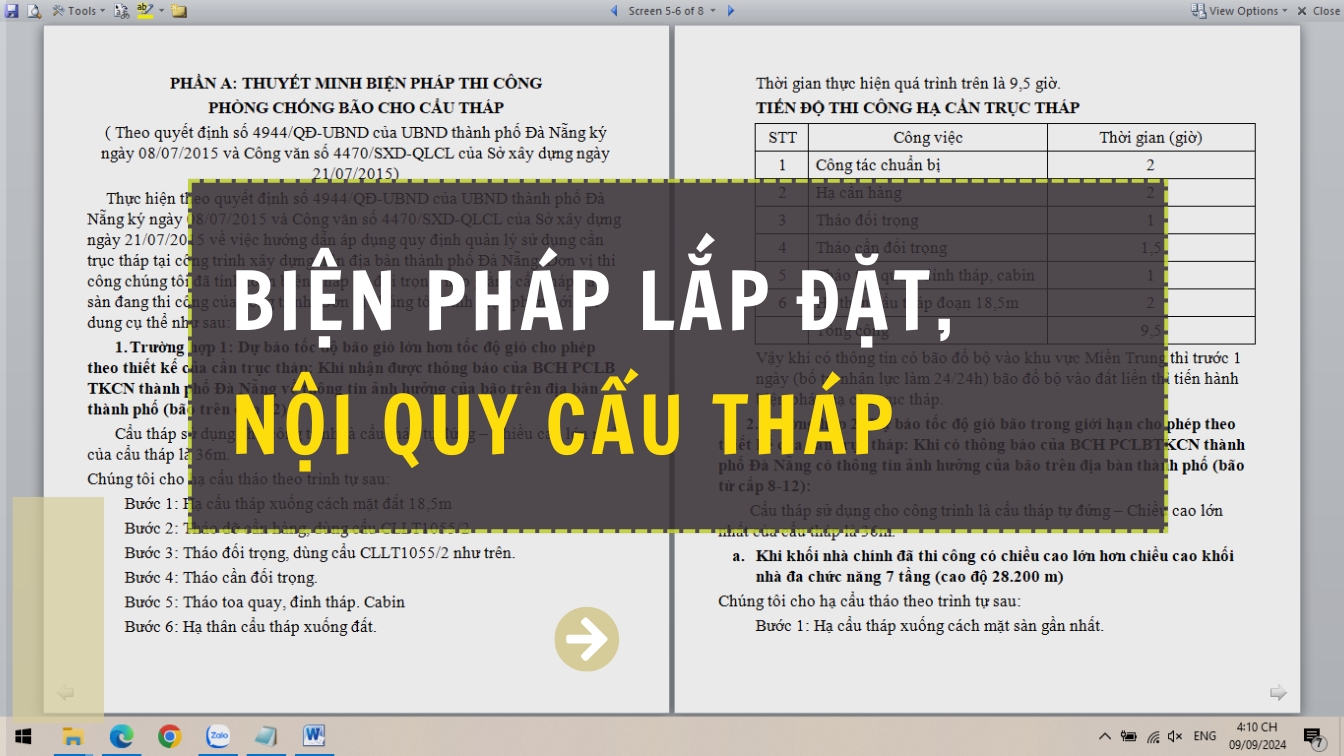 Biện pháp lắp đặt, nội quy cẩu tháp