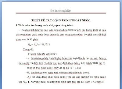 Đồ án thủy văn Thuyết minh và bảng tính