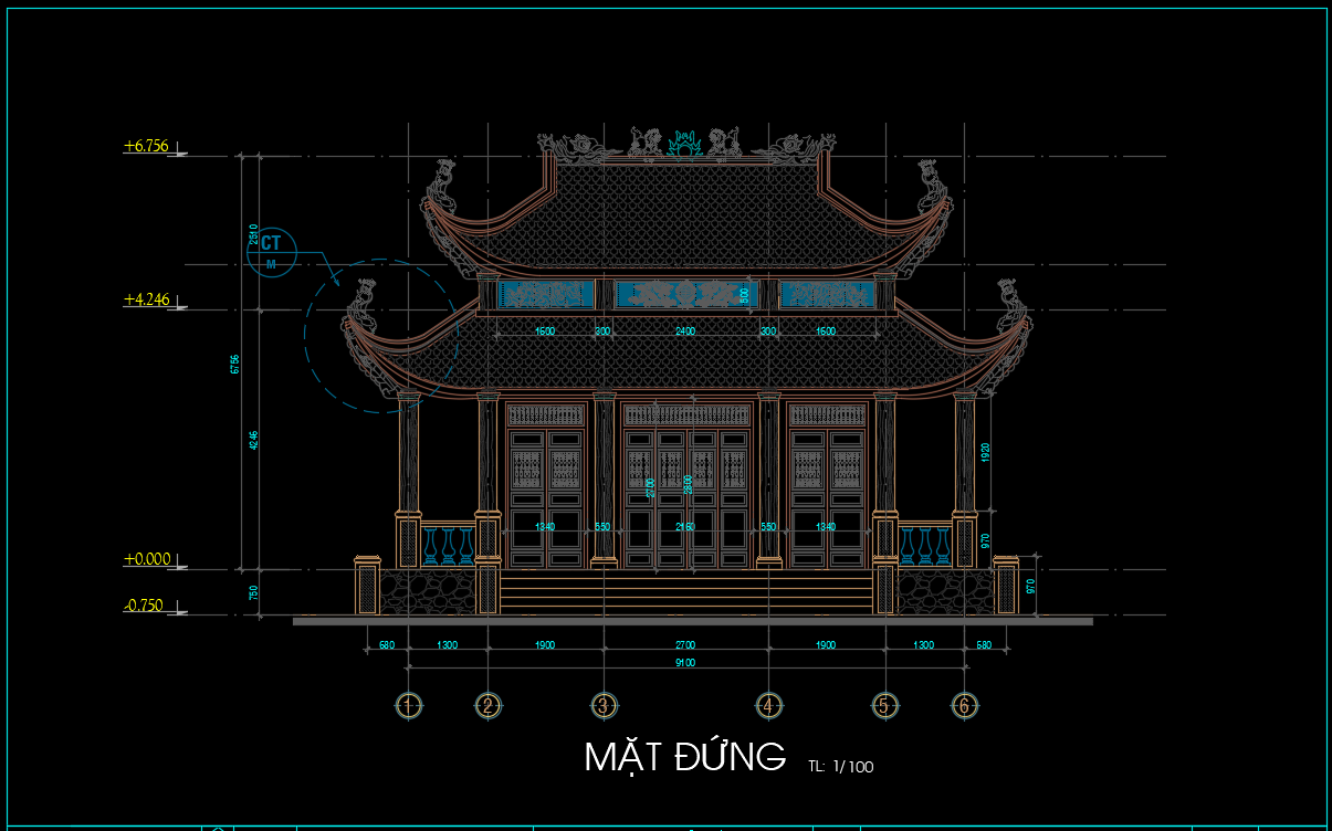 FILE CAD NHÀ THỜ HỌ 1 GIAN 2 CHÁI – 2 TẦNG MÁI