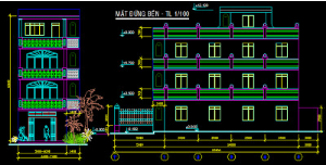 Bản vẽ autocad nhà phố 4 tầng, rộng 6m