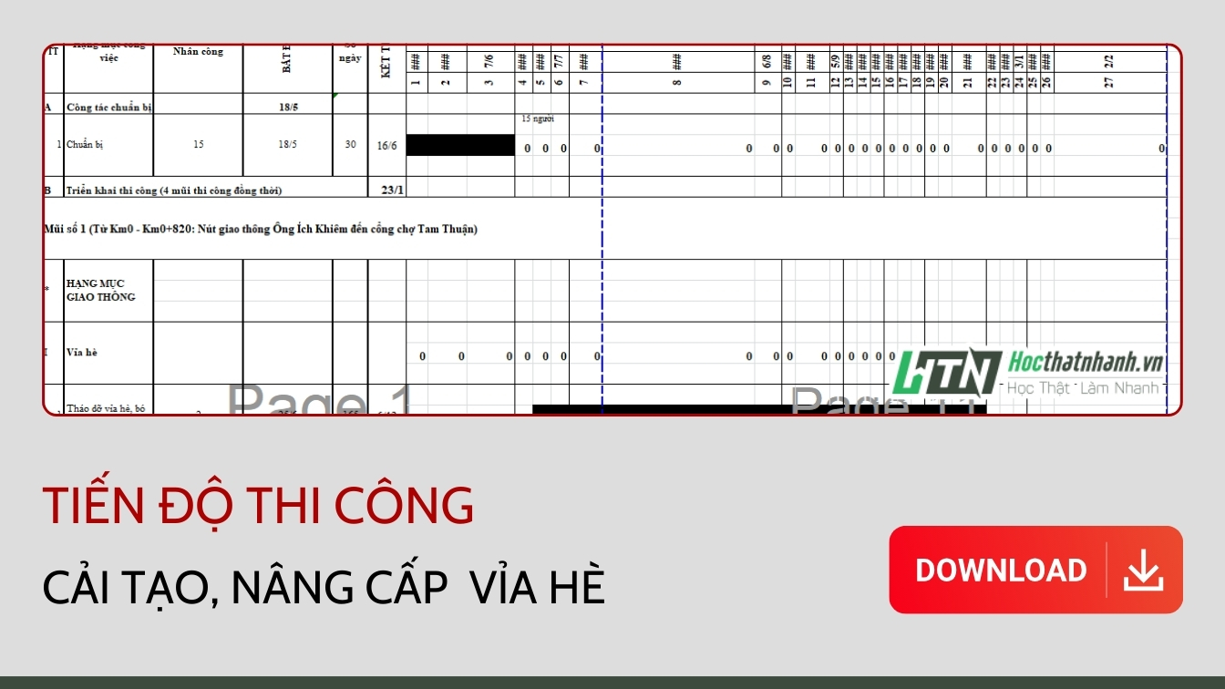 Tiến độ thi công chi tiết công trình nâng cấp, cải tạo vỉa hè