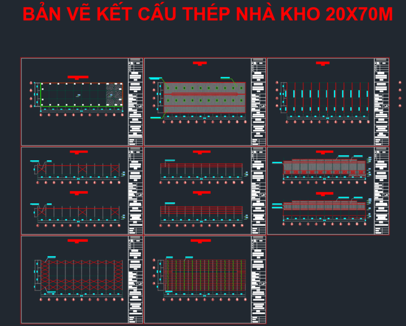 File CAD bản vẽ nhà xưởng 20x70m miễn phí