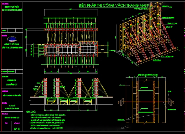 Bản vẽ autocad biện pháp thi công thang máy