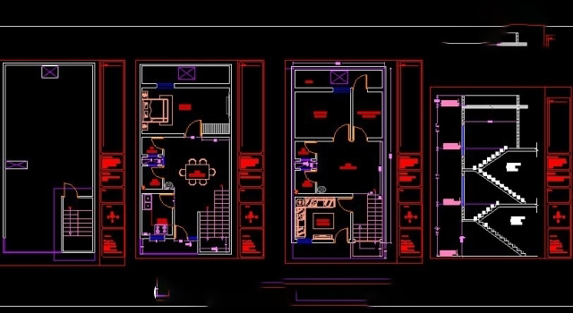 Mẫu file cad thiết kế nhà phố 3 tầng nội thất chi tiết