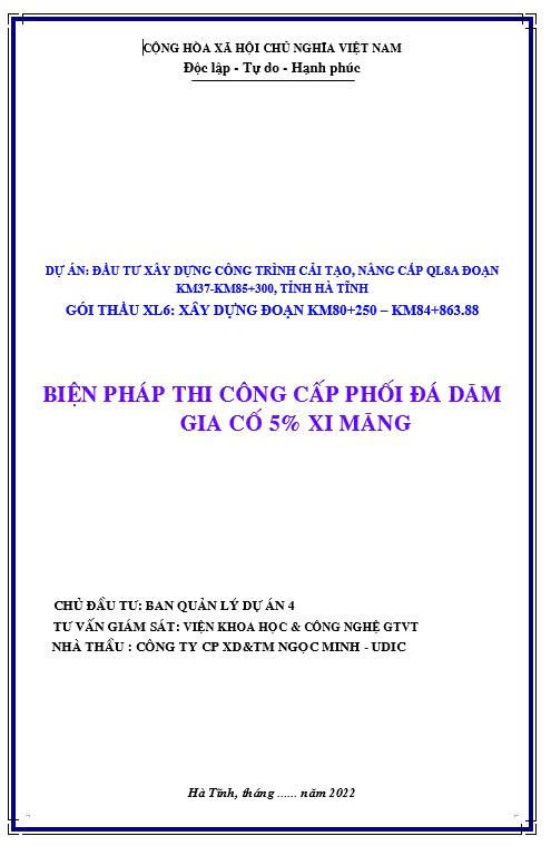 Đề cương + BPTC cấp phối đá dăm gia cố xi măng – QL8A – Hà Tĩnh