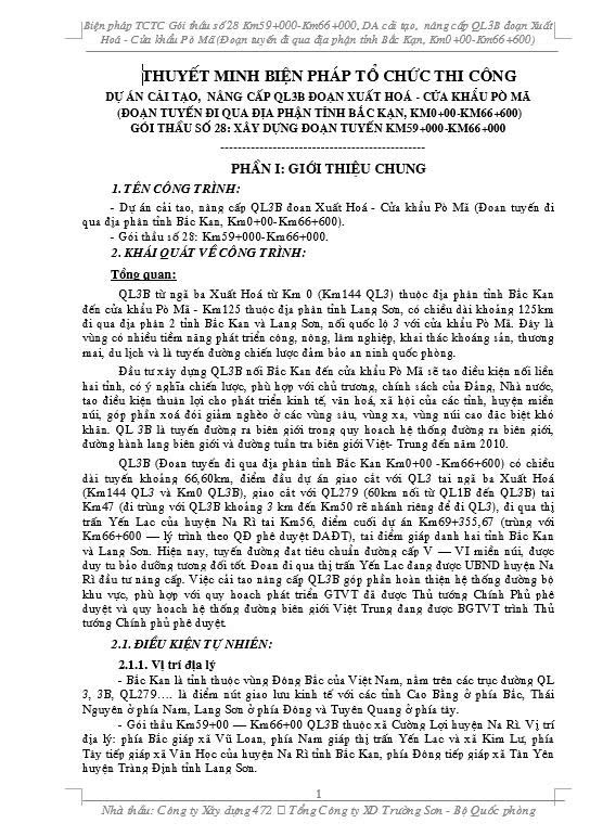 BPTC nâng cấp cải tạo QL3B đoạn Xuất Hóa – cửa khẩu Pò Mã