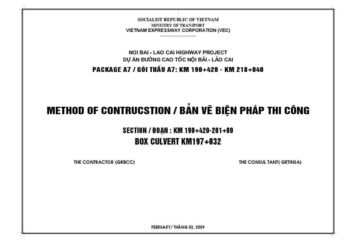 BPTC + Tiến độ TC cống hộp 2x2m – cao tốc Nội Bài – Lào Cai