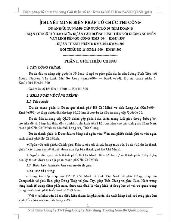 TM Biện pháp thi công Gói thầu 16 – QL50