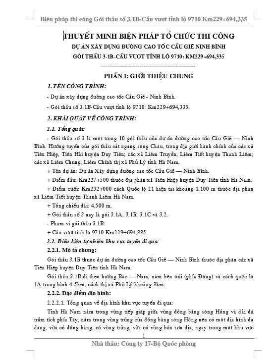 Thuyết minh BPTC + tiến độ cao tốc Cầu Giẽ – Ninh Bình