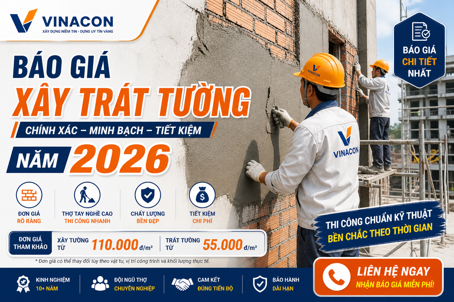 Báo giá xây trát tường năm 2026