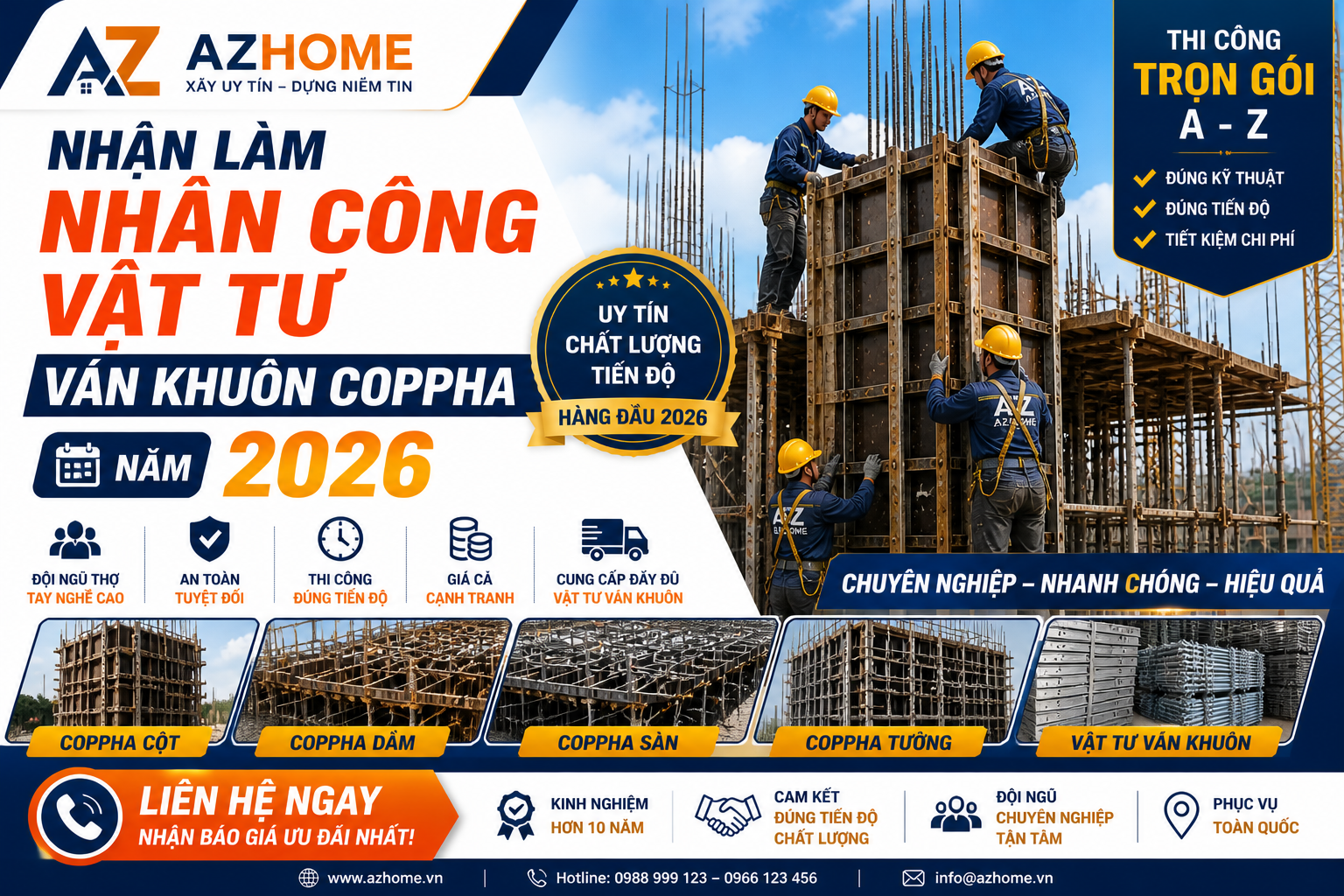 Nhận làm nhân công vật tư ván khuôn coppha năm 2026