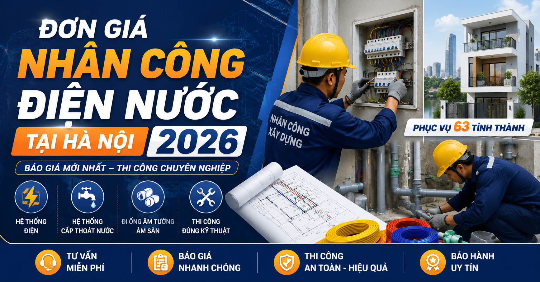 Đơn giá nhân công lắp đặt điện nước tại Hà Nội